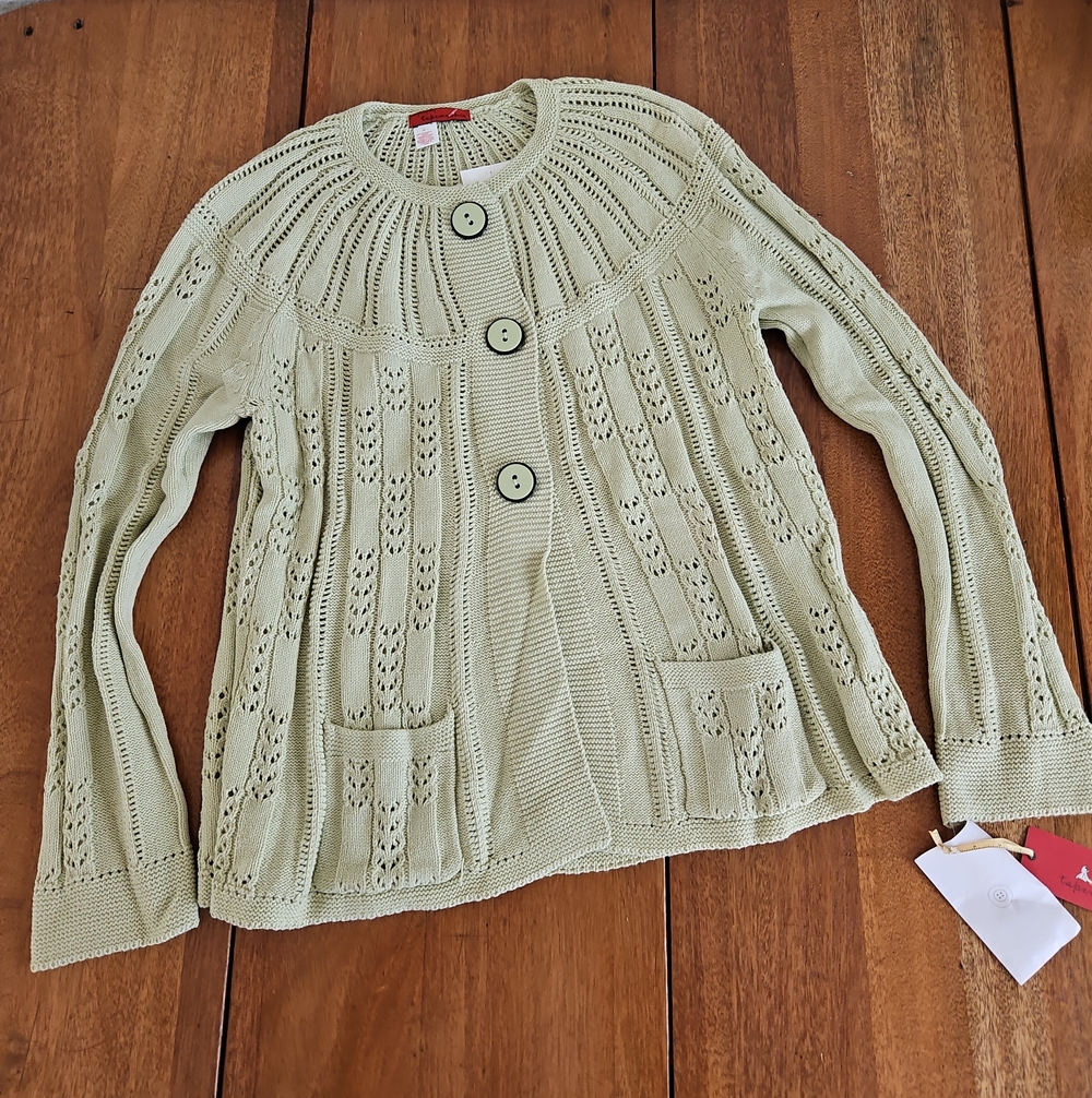 Tapemeasure Light Sage Openwork Button-Front Knit Cardigan